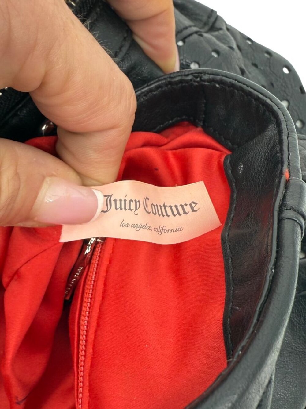 RARE VTG Juicy Couture Perforated Leather Triple-Compartment Crossbody Hobo Bag - Picture 4 of 16